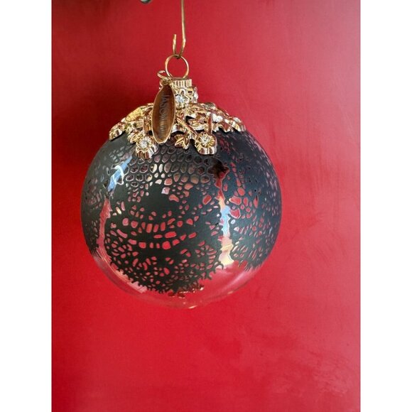Jason Wu Large Glass Ornament Gold Rhinestone Trimmed Black Lace Designer Tag - Picture 1 of 9